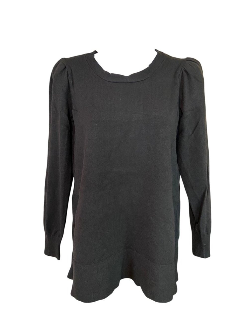 Boston Proper Top S Black Puff Sleeve Pullover Soft Knit Goth Minimalist Chic